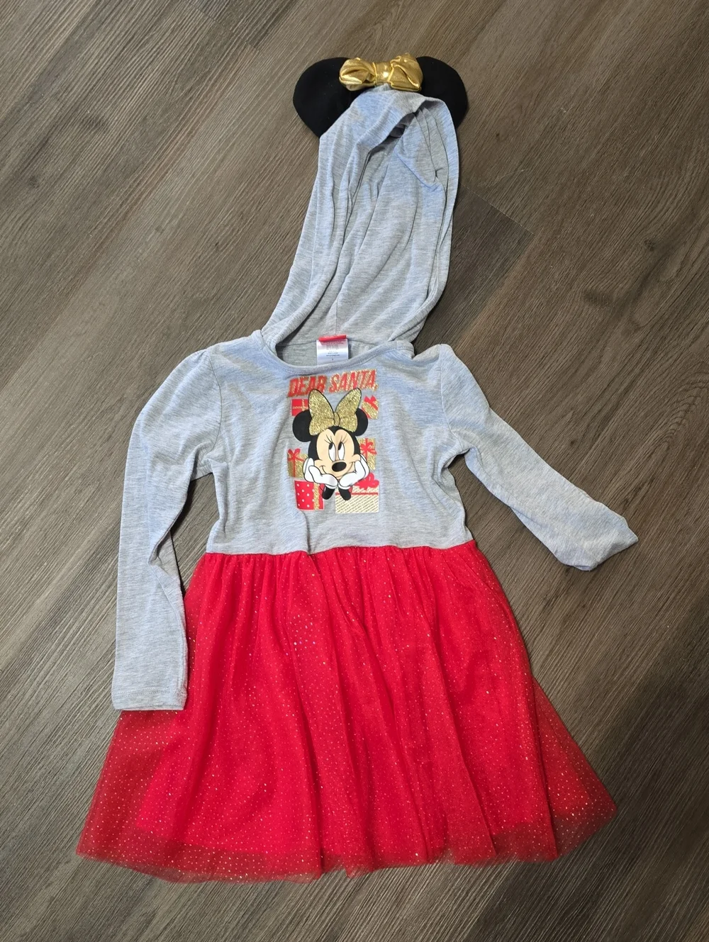 Minnie Mouse Hooded Dress with Gold Bow and Red Tulle Skirt
